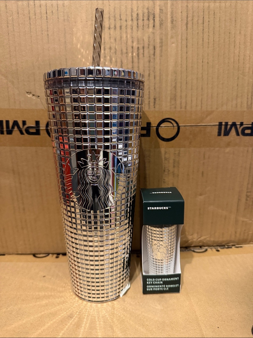 Set - Starbucks Silver Studded Tumbler with Matching Ornament